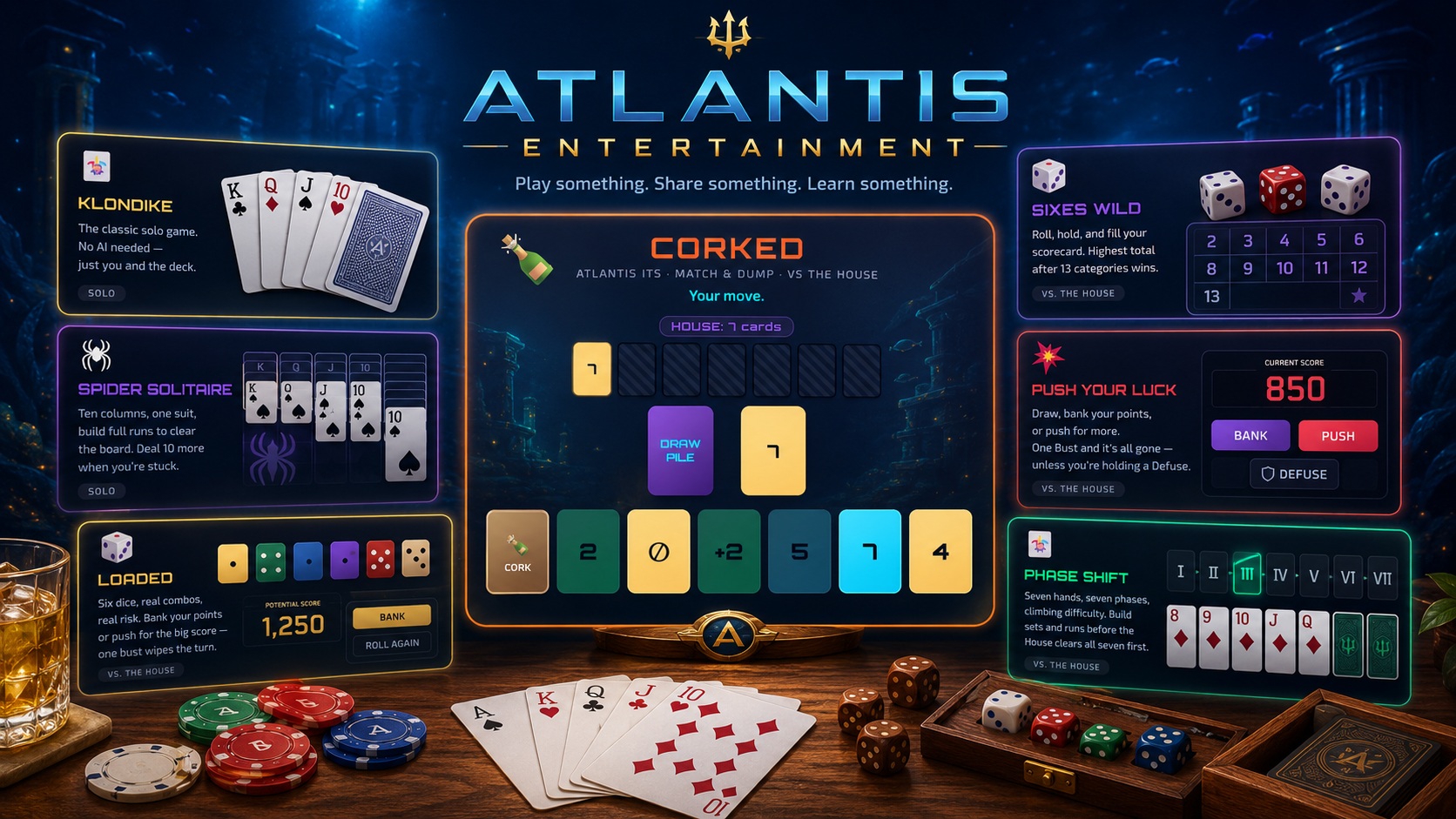 Atlantis Entertainment table games showcase featuring the seven available games
